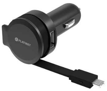 Paltinet PLCRRCC Universāls IC Auto Lādētājs USB 2.4A + Izvelkams Micro USB Kabelis Melns iekārtas lādētājs