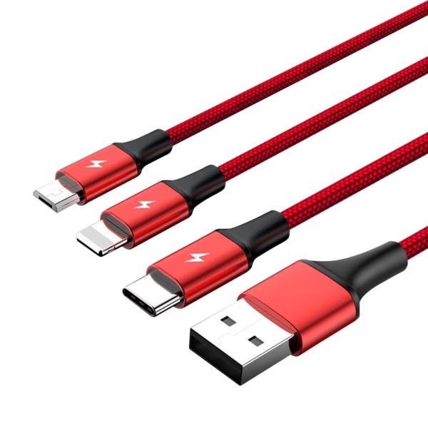 Charging cable 3-in-1 USB - USB-C/microUSB/ Lightning, 1,2m; C4049RD kabelis, vads