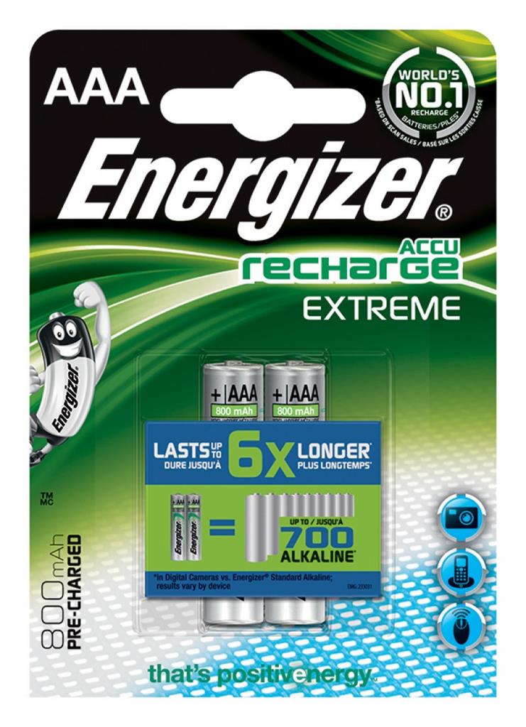 ENERGIZER Extreme Battery, AAA, HR, 1, 2V, 800mAh, 2 pcs