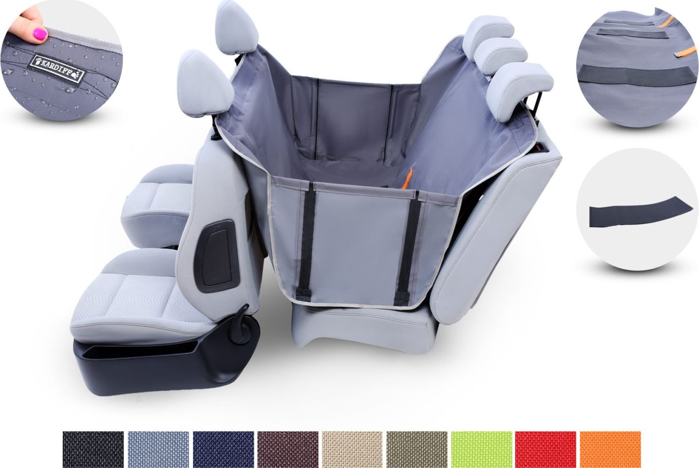 Kardiff Anti Slip car mat for rear seats with M sides, gray aksesuārs suņiem