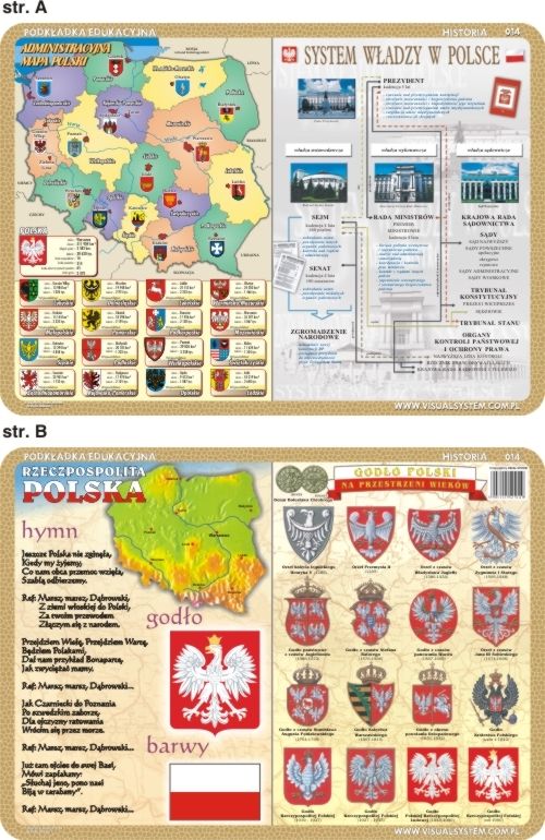 Podkladka Edukacyjna Polskie Godlo, Barwy, Hymn, Admin. Mapa Polski, Sys. Wladzy W Polsce VISU0014 (5903111525149) galda spēle