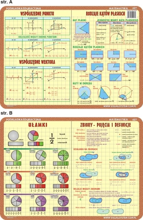 Podkladka edukacyjna. Ulamki, zbiory, wspolrzedne punktu, rodzaje katow VISA0027 (5903111525279) galda spēle