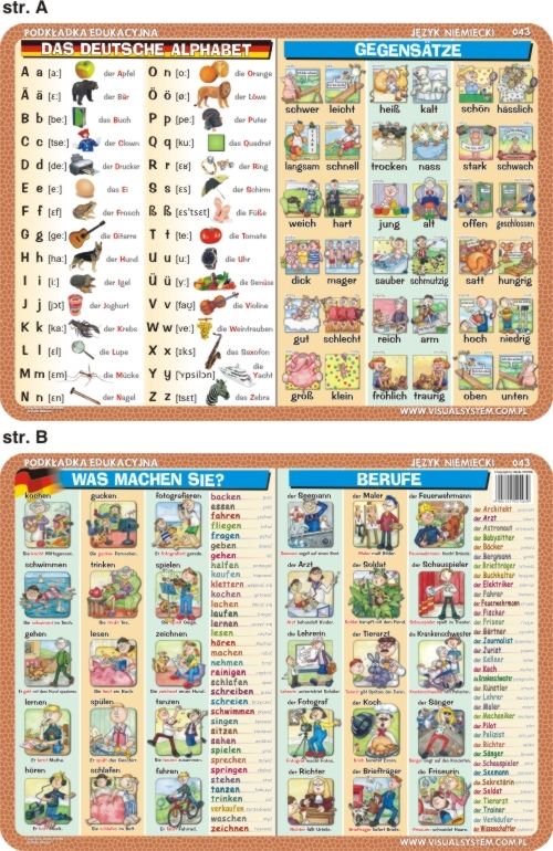 Podkladka edukacyjna. Das deutsche Alphabet, die Gegensatze, was machen sie? die Berufe VISU0021 (5903111525439) galda spēle