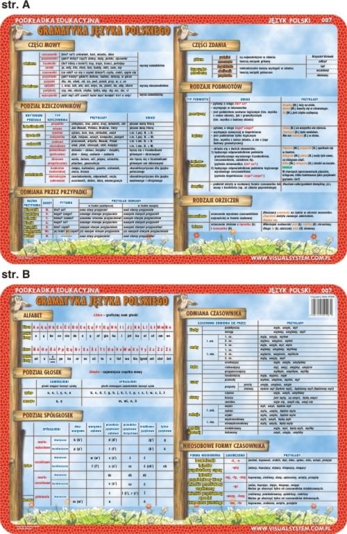 Podkladka edukacyjna Gramatyja jezyka polskiego. Alfabet, odmiana czasownika, czesci mowy, czesci zdania VISU0007 (5903111525071) galda spēle