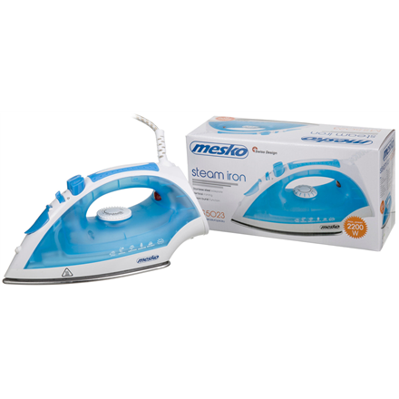 Iron Mesko MS 5023 Blue/White, 2200 W, With cord, Anti-scale system, Vertical steam function 5908256834309 Gludeklis