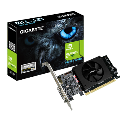 Gigabyte Low Profile NVIDIA, 2 GB, GeForce GT 710, GDDR5, PCI Express 2.0, Cooling type Active, Processor frequency 954 MHz, HDMI ports quan video karte