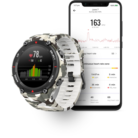 Amazfit T-Rex Smart watch, GPS (satellite), AMOLED Display, Touchscreen, Heart rate monitor, Activity monitoring 24/7, Waterproof, Bluetooth Viedais pulkstenis, smartwatch