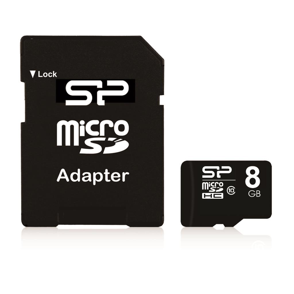 SILICON POWER 8GB, MICRO SDHC, CLASS 10 WITH SD ADAPTER atmiņas karte