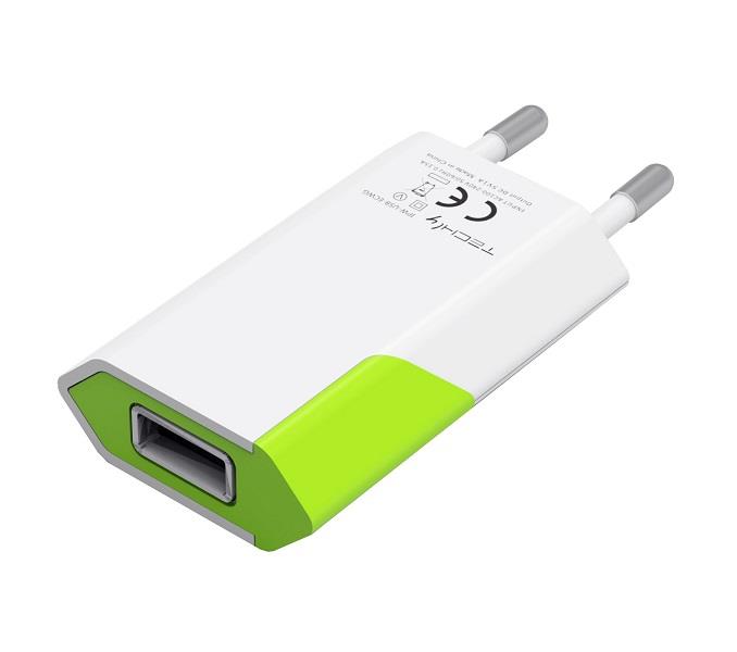 Slim USB charger 230V-  5V/1A white/green iekārtas lādētājs