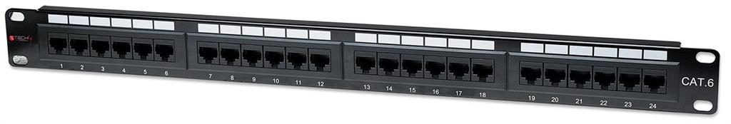 TechlyPro Patch panel 19'' 1U UTP 24 ports RJ45 Cat6 T568A/B black