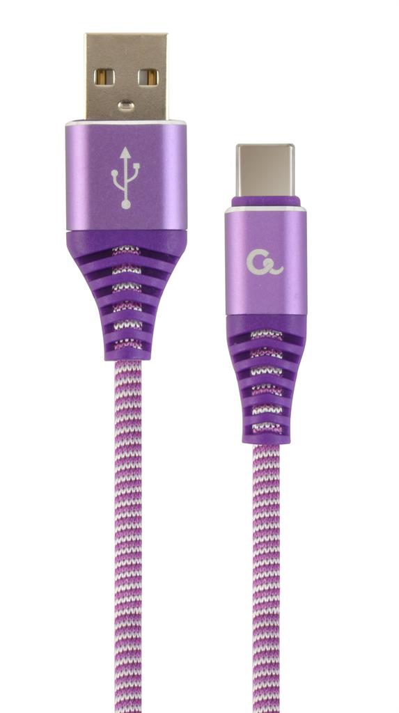 Gembird Premium cotton braided Type-C USB charging and data cable,2m,purple/whit USB kabelis