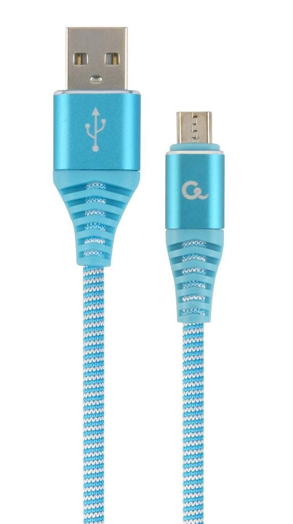 Gembird Premium cotton braided Micro-USB charging and data cable,1m,blue/white USB kabelis