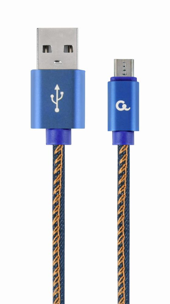 Gembird Premium jeans (denim) Micro-USB cable with metal connectors, 2m, blue USB kabelis