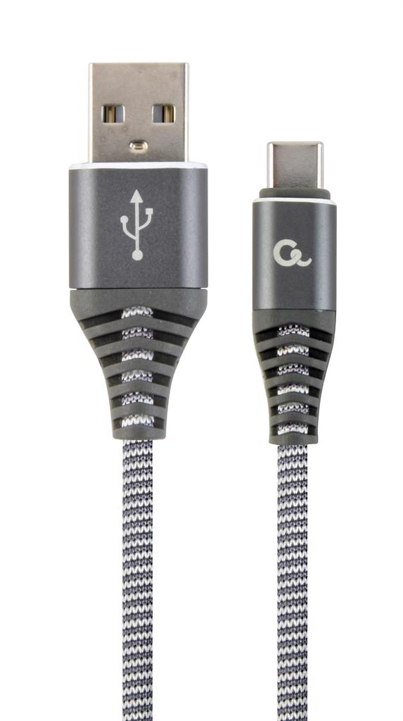 Gembird Premium cotton braided Type-C USB charging and data cable,1m,grey/white USB kabelis