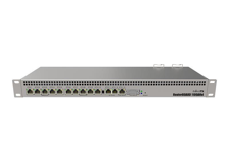 Mikrotik Wired Ethernet Router RB1100x4, 1U Rackmount, Quad core 1.4GHz CPU, 1 GB RAM, 128 MB, 13xGigabit LAN Rūteris