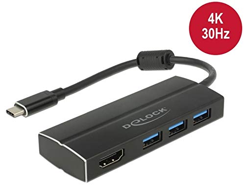 DeLOCK Adapter USB C 3.1 > 3x USB 3.0 A Hub + HDMI 4K USB kabelis