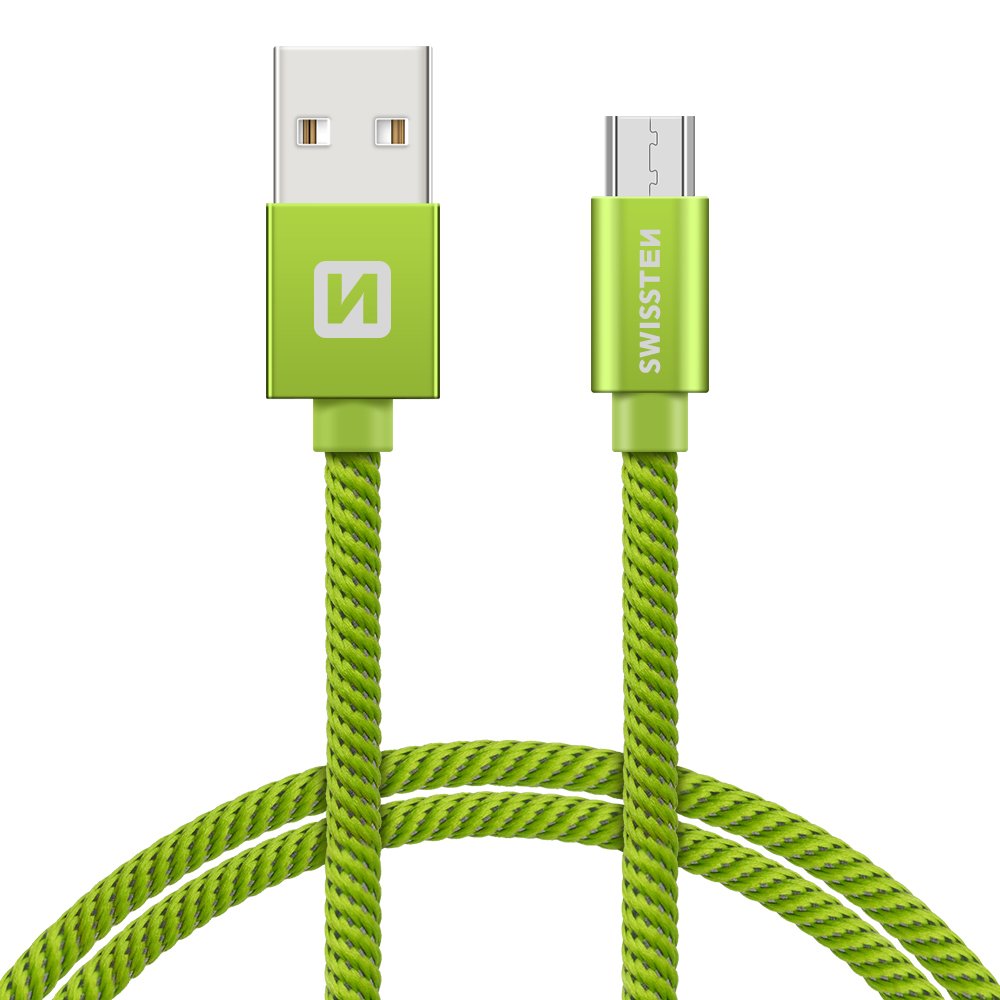 Swissten Textile Quick Charge Universāls Micro USB Datu un Uzlādes Kabelis 0.2m Zaļš USB kabelis