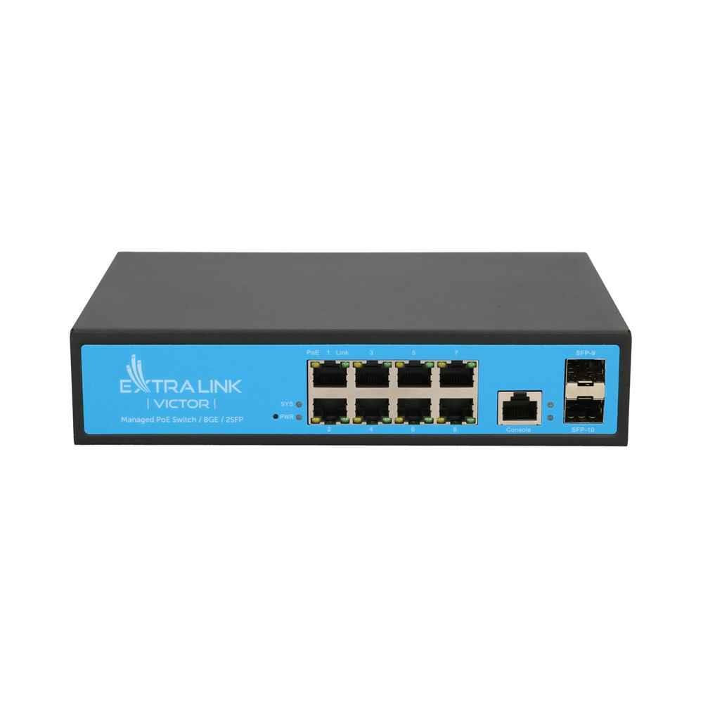 EXTRALINK VICTOR 8-port GbE Managed PoE Switch (8x Gig LAN, 2x SFP) PoE 48V 150W komutators