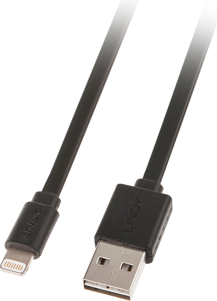 USB an Lightning Flachbandkabel, black 1m  Lade-Sync Kabel USB kabelis