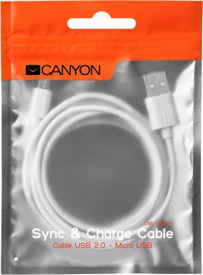 CANYON Micro USB cable, 1M, White kabelis, vads