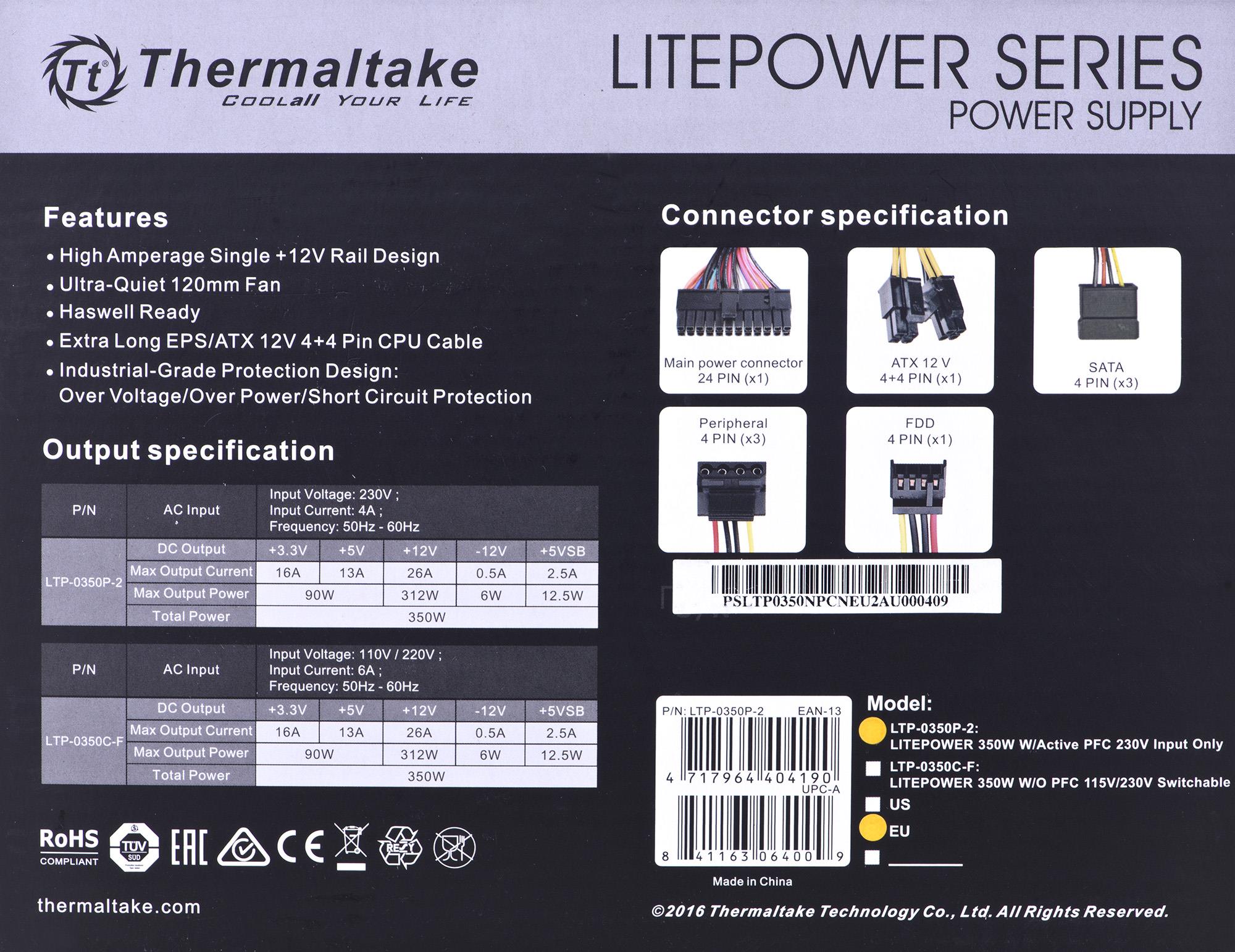 Litepower II Black 350W (Active PFC, 120mm) Barošanas bloks, PSU