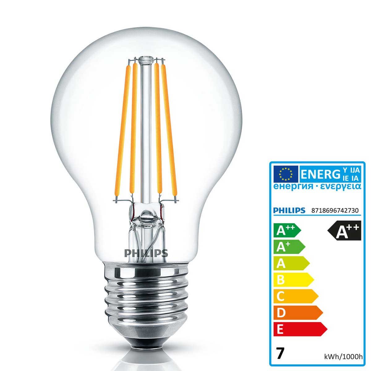 Philips Classic LEDbulb Fila 7W A60 E27 - 827 2700K extra clear apgaismes ķermenis