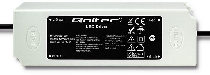 Power Supply LED Driver | 176-264V | IP67 | 150W | 12V | 12.5A Barošanas bloks, PSU