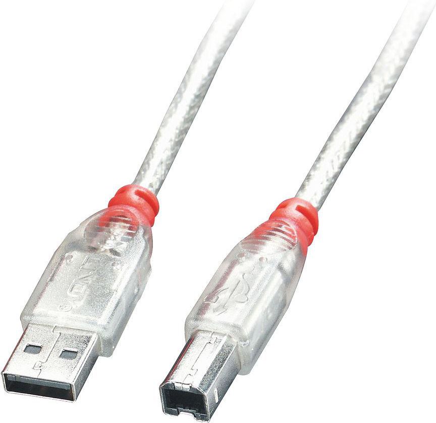 USB 2.0 Kabel Typ A/B, transparent, 3m  Typ A/B M/M kabelis, vads