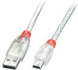 USB 2.0 Kabel A/Mini-B, transparent, 2m  USB High Speed USB kabelis