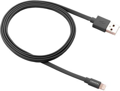 CANYON Charge & Sync MFI flat cable, USB to lightning, certified by Apple, 1m, 0.28mm, Dark gray kabelis, vads