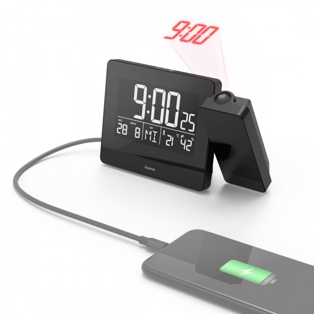 Hama projection alarm clock Plus Charge black radio, radiopulksteņi