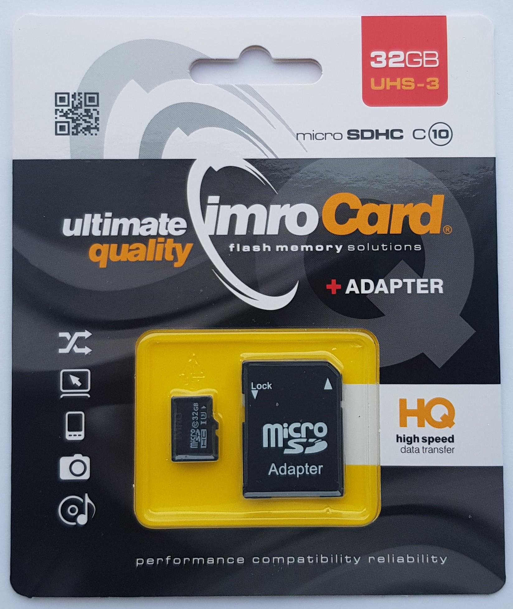 IMRO MICROSD10/32G UHS-3 ADP memory card 32 GB MicroSDHC Class 10 UHS-III atmiņas karte