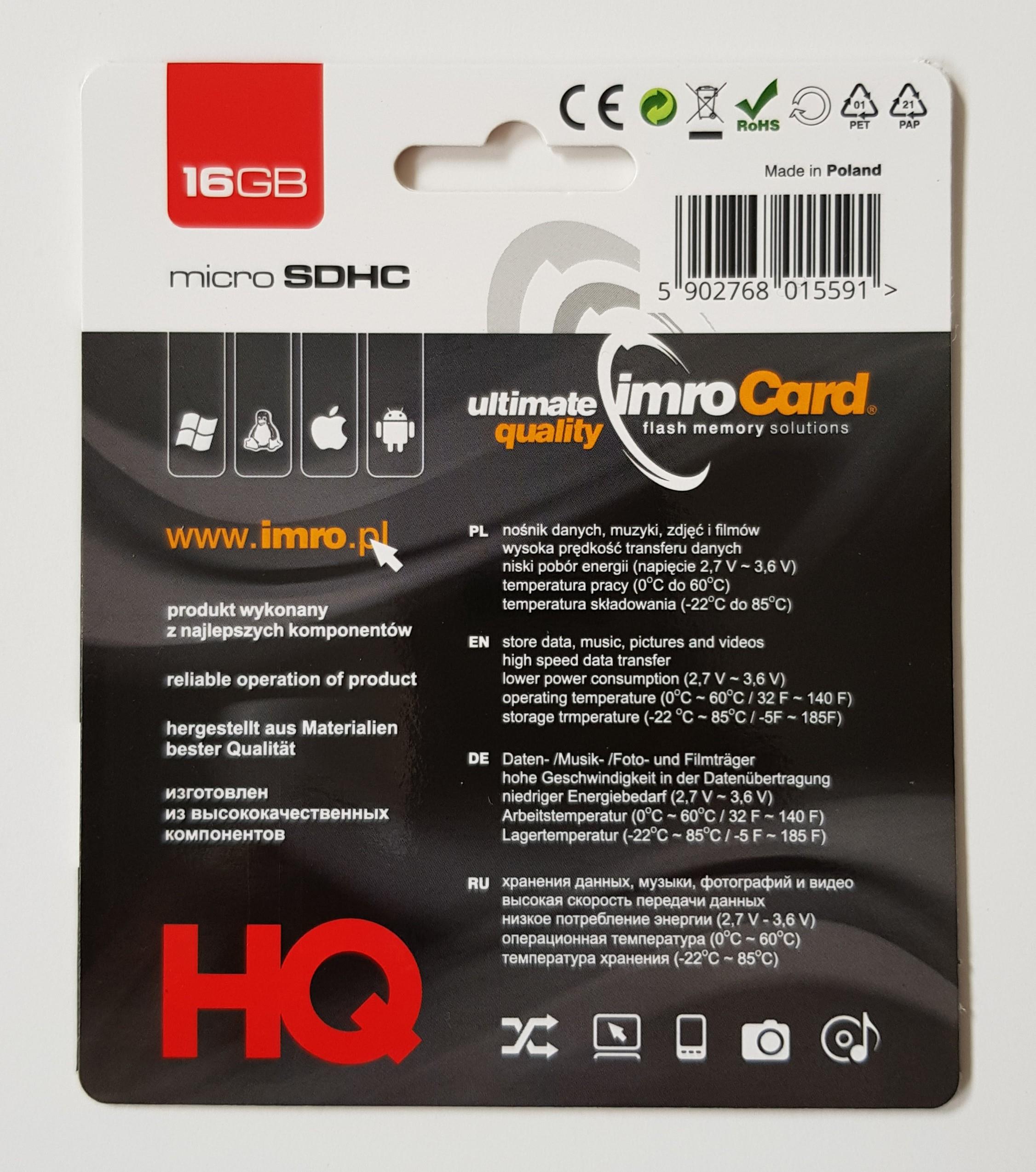 IMRO 4/16GB memory card MicroSDHC Class 4 atmiņas karte