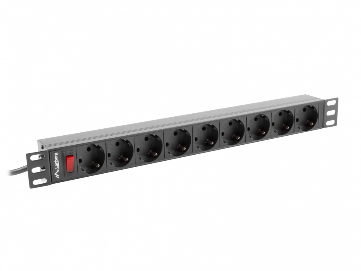 Lanberg PDU-09F-0300-BK power distribution unit (PDU) 9 AC outlet(s) 1U Black, Grey elektrības pagarinātājs