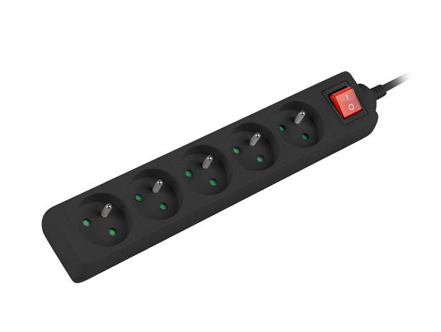 Lanberg Power strip 1.5m, black, 5 sockets, with switch, cable made of solid copper elektrības pagarinātājs