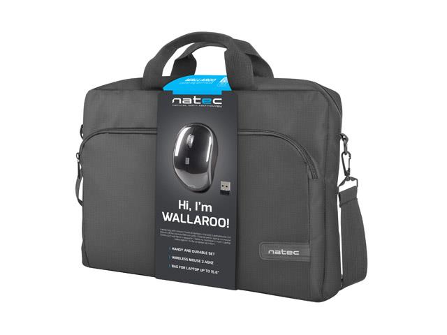 Natec Notebook bag Wallaroo 15,6 black with wireless mouse 5901969412772 portatīvo datoru soma, apvalks