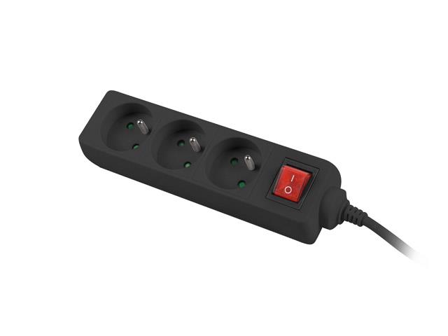 Power strip 1.5m, black, 3 sockets, with switch, cable made of solid copper elektrības pagarinātājs