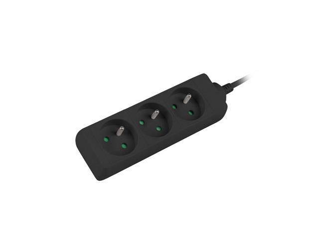 Power strip 3m, black, 3 sockets, cable made of solid copper elektrības pagarinātājs