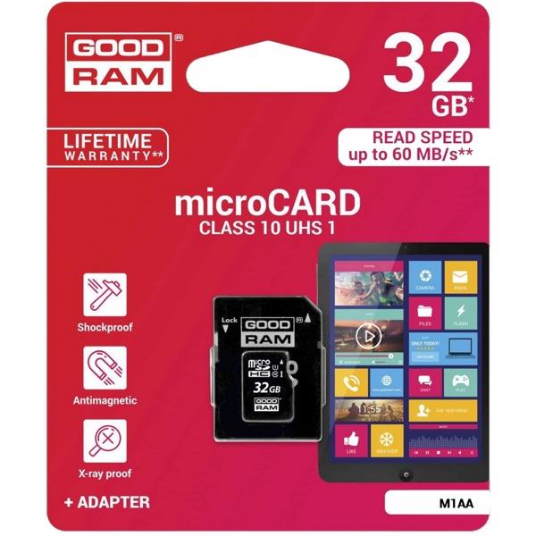 GOODRAM memory card Micro SDHC 32GB Class 10 UHS-I + Adapter atmiņas karte