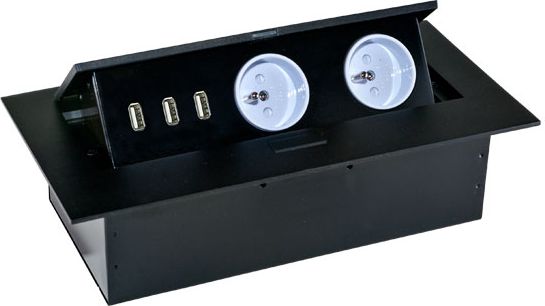 Orno Gniazdo wpuszczane w blat 3xUSB 2x230V AC Black (OR-AE-1324/B) elektrības pagarinātājs