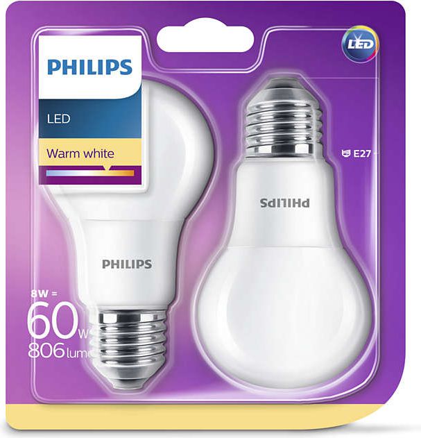 Philips LED 60W A60 E27 WW 230V FR ND 2BC/6 apgaismes ķermenis