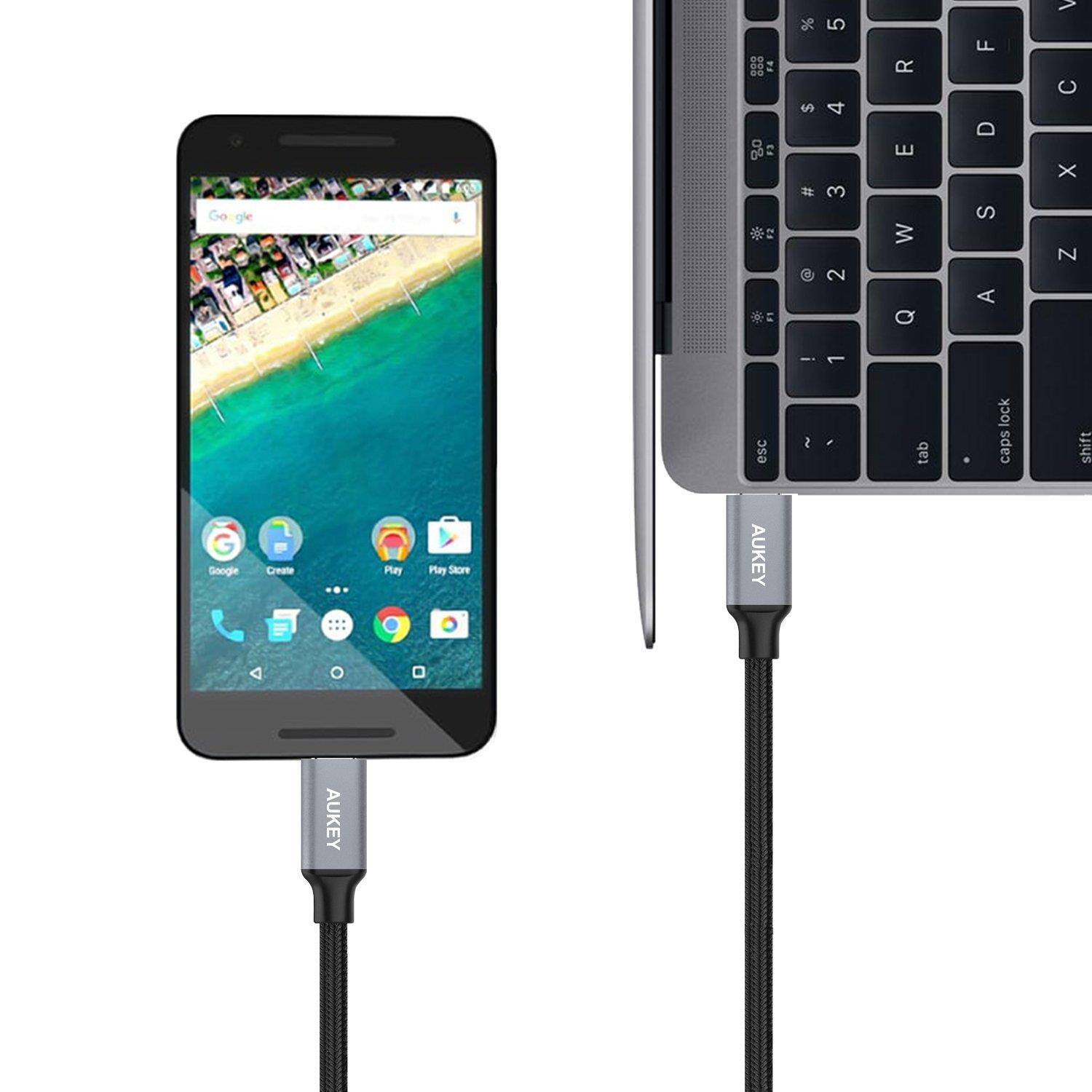 AUKEY CB-CD5 Ultrafast  Braided uick Charge USB USB kabelis