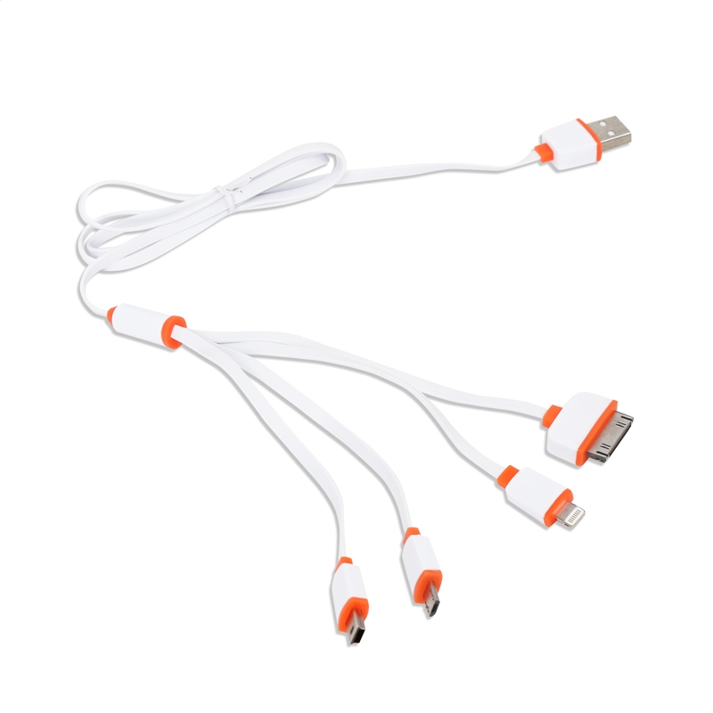 Kabel USB Omega 4w1 microUSB, miniUSB, iPhone4, Apple 30pin, bialo-pomaranczowy  (OUCK4WO) USB kabelis