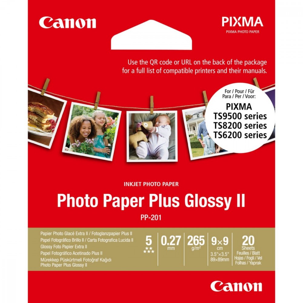 Canon PP-201 8,9 x 8,9 cm 20 Sh. Photo Paper Plus Glossy II 265 g papīrs