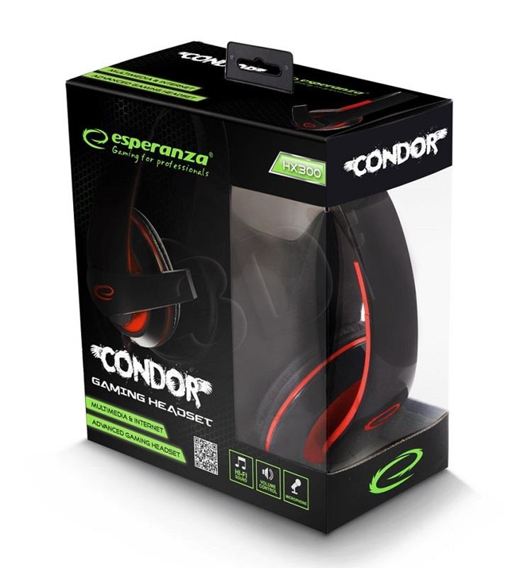 Esperanza ESPERANZA STEREO HEADPHONES WITH MICROPHONE FOR GAMERS CONDOR RED 5901299922385 austiņas