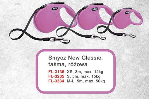 Flexi NEW CLASSIC M TASMA 5m ROZOWA 85857 (4000498032237) aksesuārs suņiem