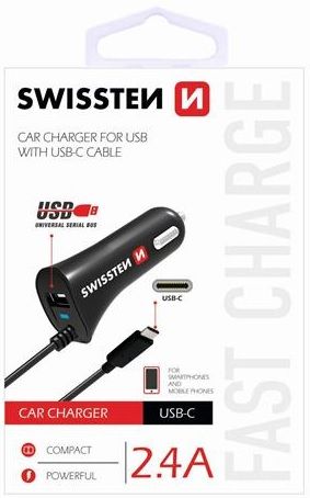 Ladowarka SWISSTEN samochodowa USB C (20111500) iekārtas lādētājs