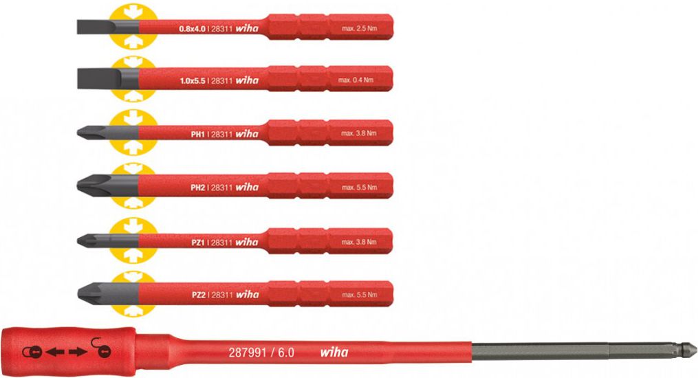 Wiha Set of 6 insulated screwdrivers with holder for SlimTorque interchangeable handle (36079)