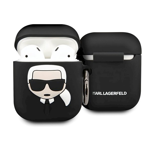 Karl Lagerfeld KLACCSILKHBK Silikona Aizsargapvalks Austiņām Apple Airpods 1 / 2 Melns