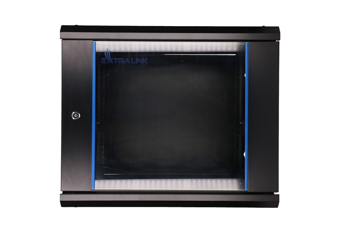 Wall cabinet rack 9U 600x600 black glass door